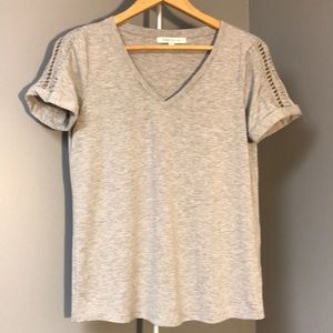 Rose + Olive Detailed Sleeve V-Neck T
